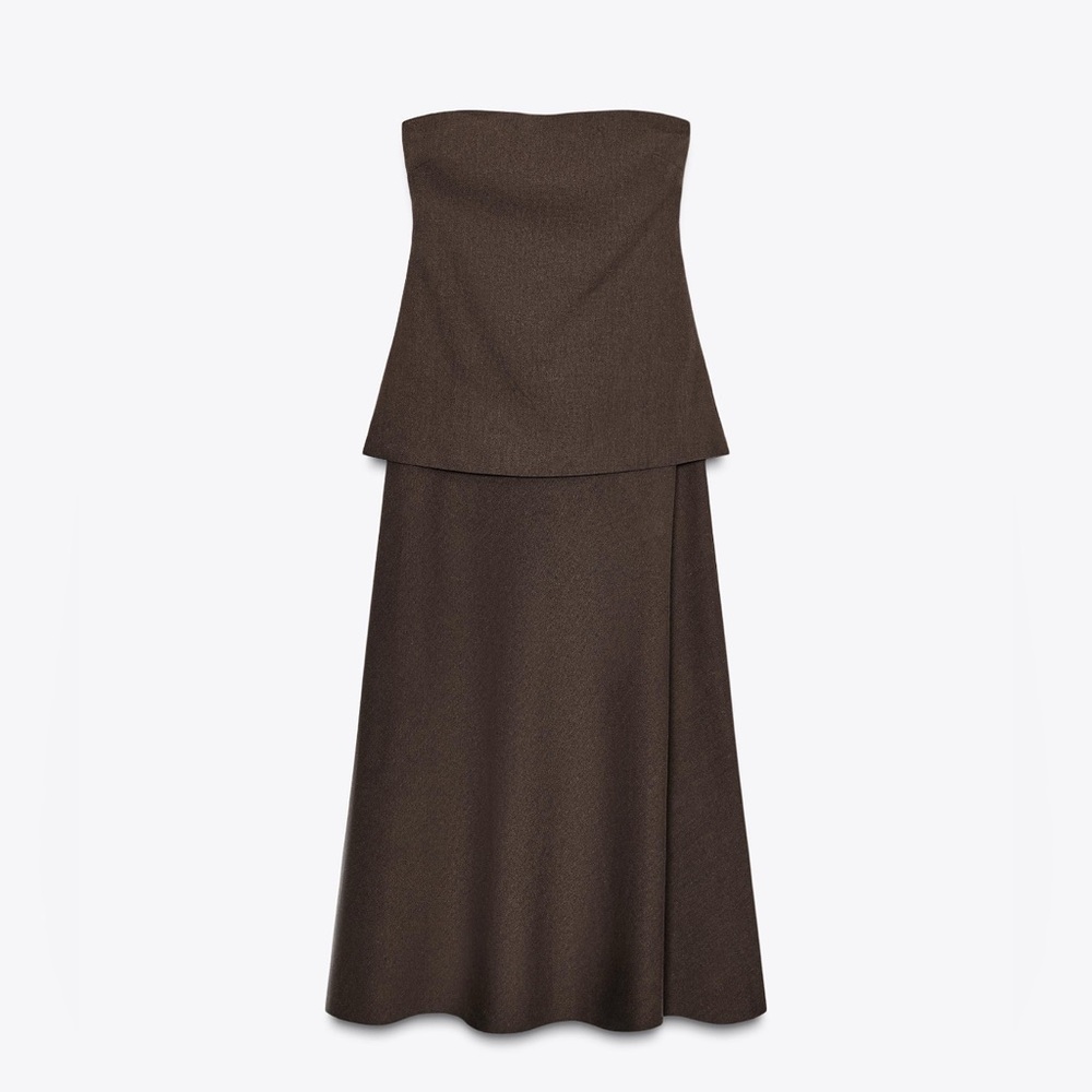 ZARA Elegant Brown Strapless Dress